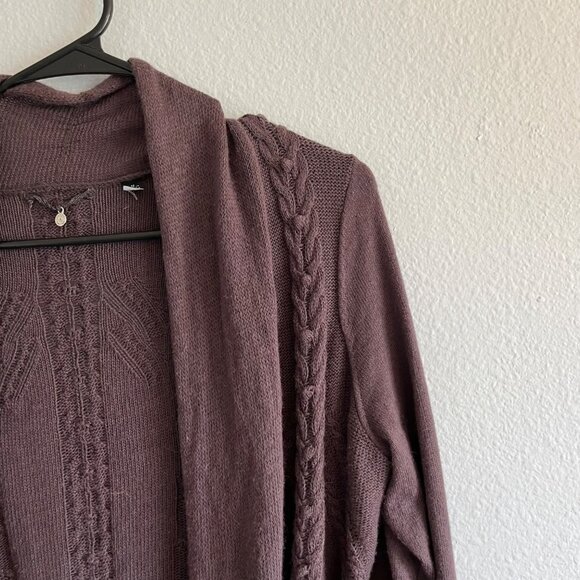 Knitted & Knotted Open Front Cardigan Long Line Cotton Cashmere Blend Purple Med - Picture 2 of 14